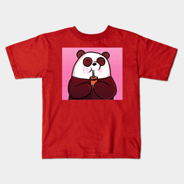 Boba Panda Bear - Pink Background Kids T-Shirt by RoserinArt